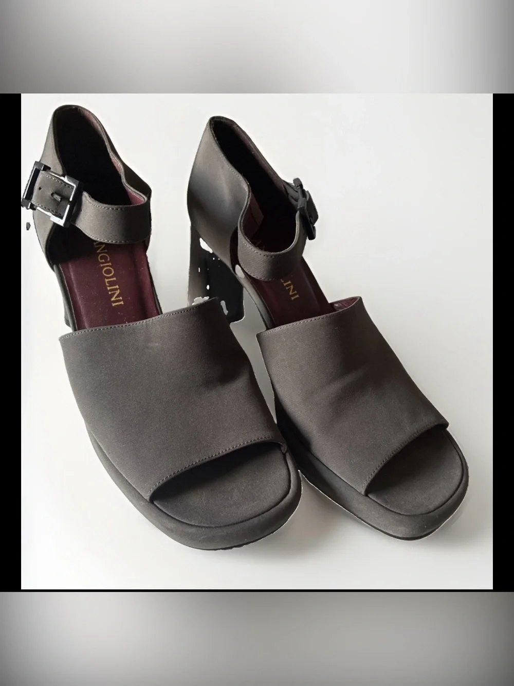 Enzo Angiolini Leather Charcoal Black Chunky Heel Ankle Strap Sz 8M Spanish Y2K